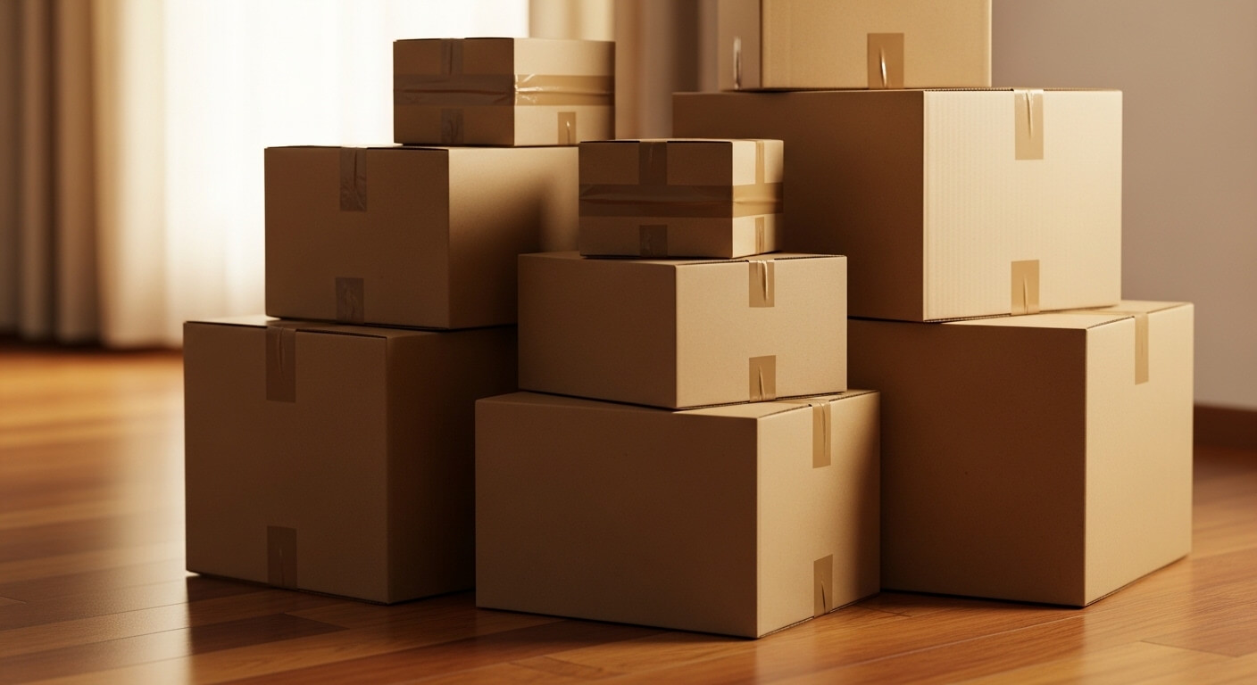 Verhuiswagen geparkeerd voor een Nederlands rijtjeshuis op een zonnige dag