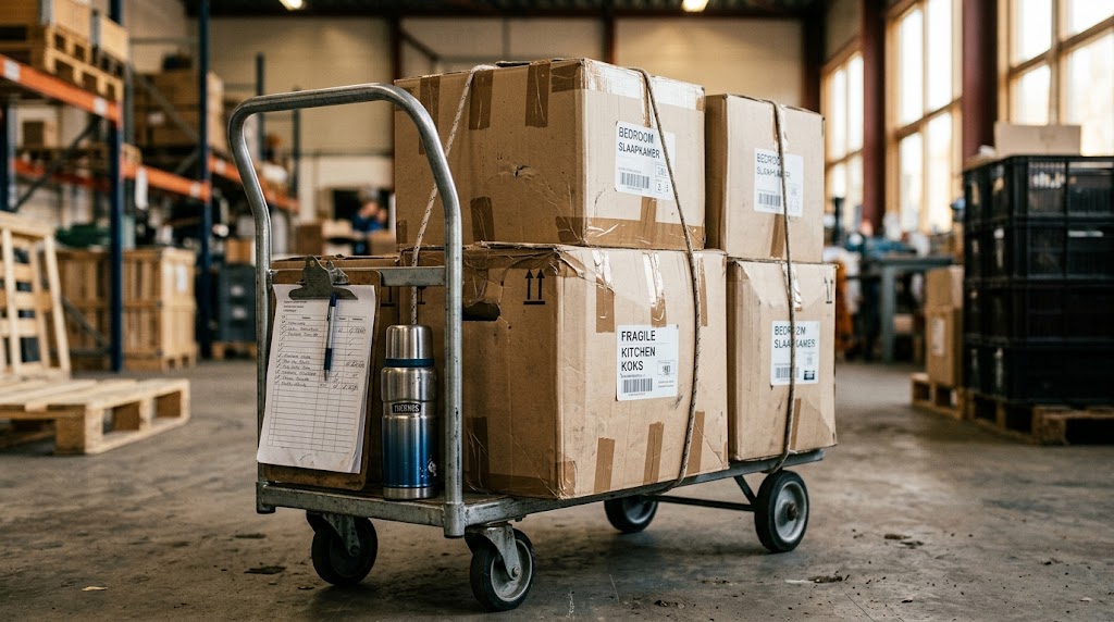 Verhuisdozen en tape in een verhuiswagen