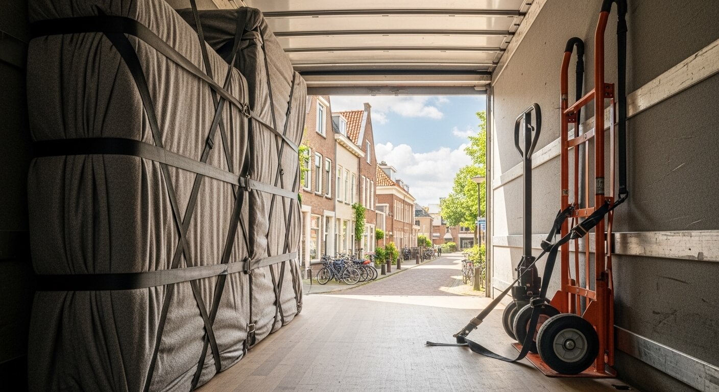 Professioneel ingerichte verhuiswagen met beschermingsmaterialen