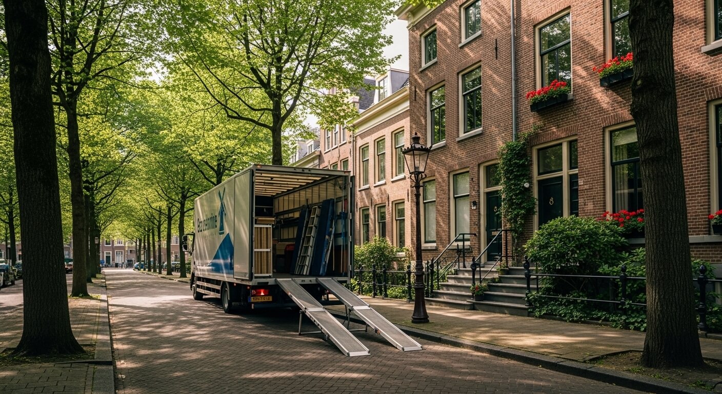Verhuiswagen voor een Nederlands huis