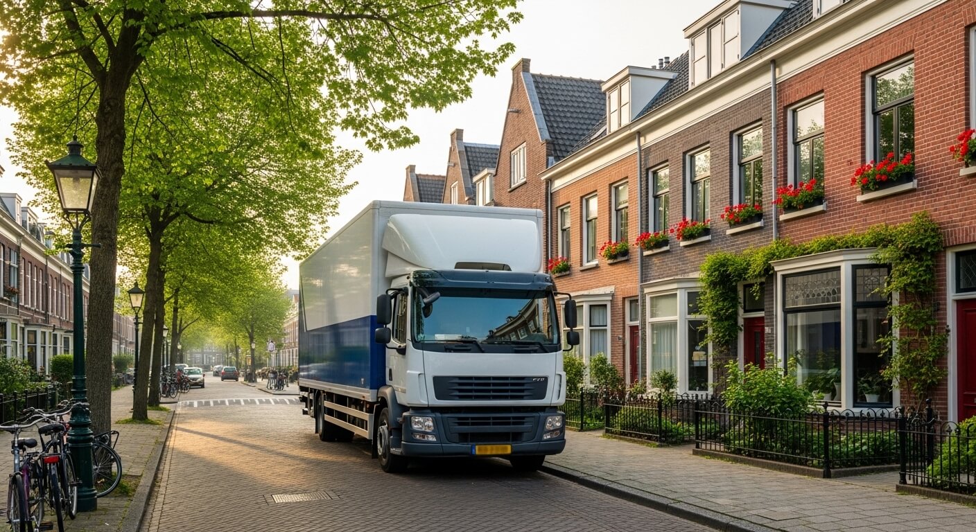Professionele verhuiswagen op een Nederlandse straat