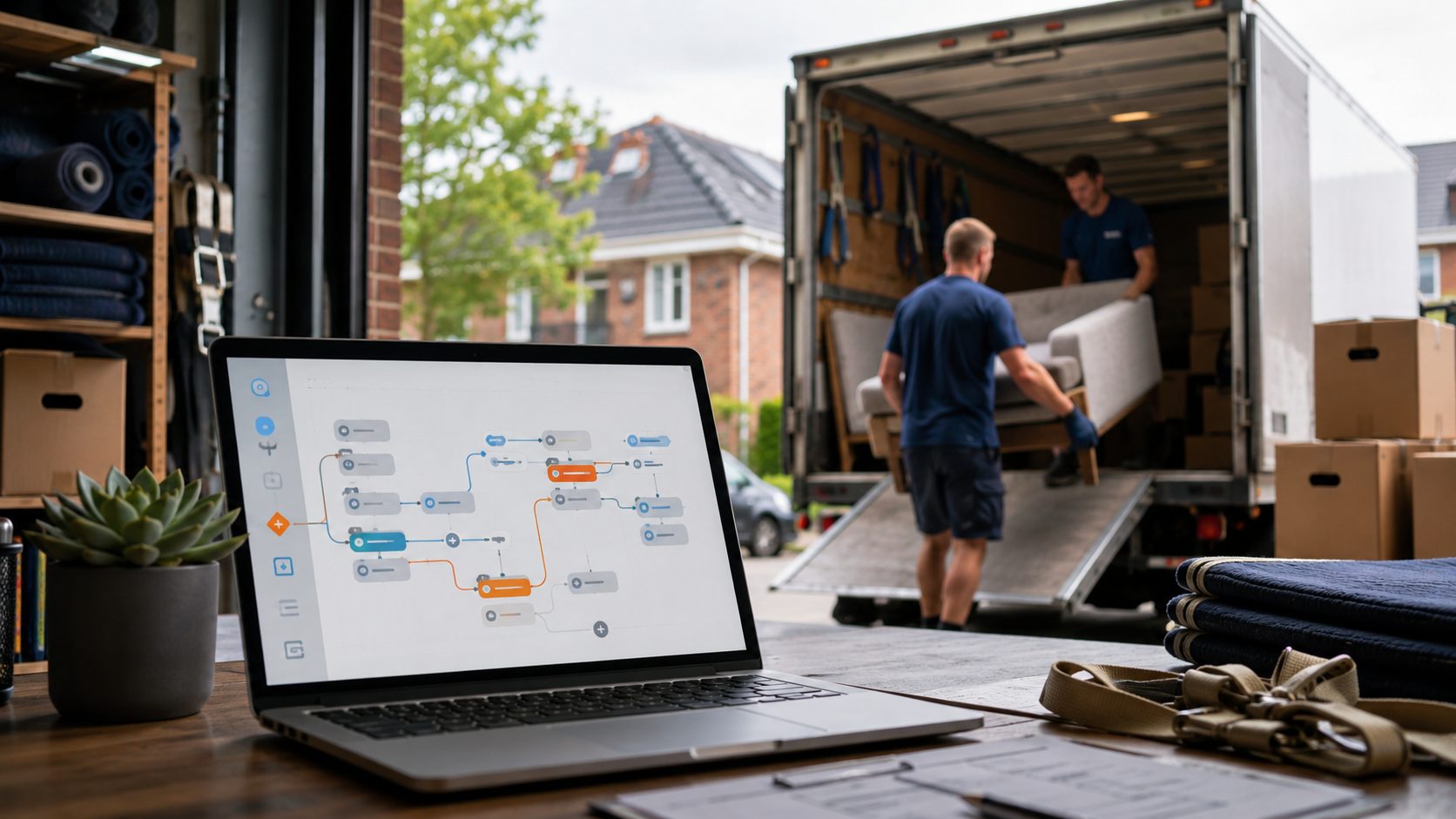 Workflow-builder canvas voor verhuisbedrijven