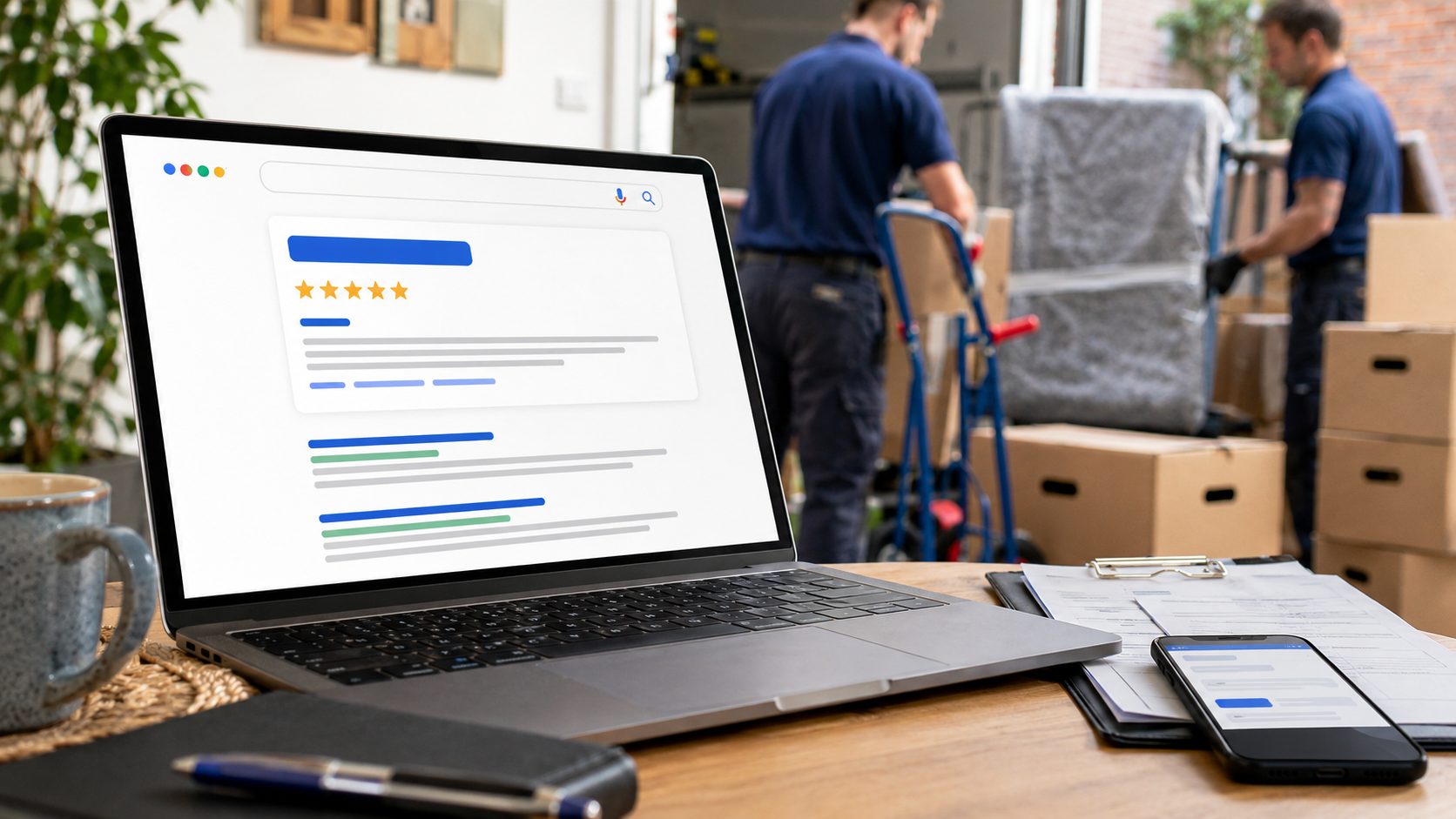 Google Maps search result met 5-sterren rating voor verhuizers