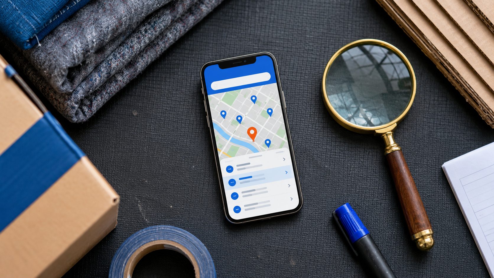 Google Maps listing voor verhuizer-bedrijf op smartphone