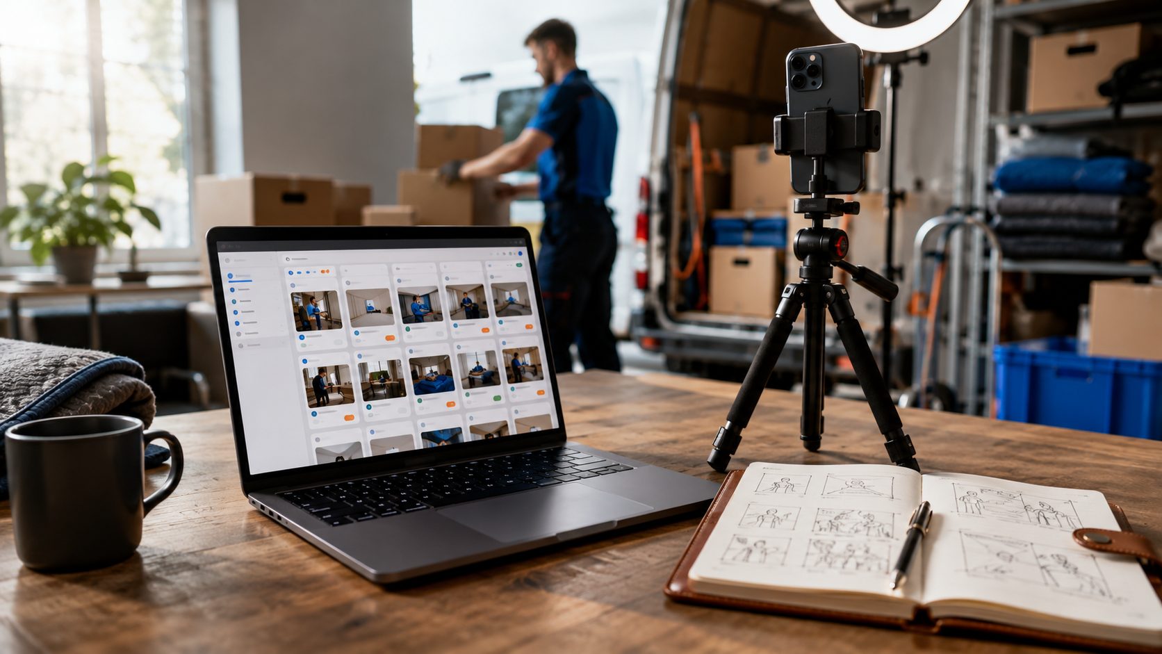 Content planner met ring-light setup